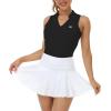 MoFiz Women Racerback Sleeveless Golf Polo Shirt V-Neck Collarless Tennis Running Tank Tops Quick Dry Athletic Casual(A-black)