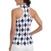 MoFiz Women Racerback Sleeveless Golf Polo Shirt V-Neck Collarless Tennis Running Tank Tops Quick Dry Athletic Casual(A-black-grey Plaid)