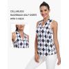 MoFiz Women Racerback Sleeveless Golf Polo Shirt V-Neck Collarless Tennis Running Tank Tops Quick Dry Athletic Casual(A-black-grey Plaid)
