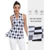 MoFiz Women Racerback Sleeveless Golf Polo Shirt V-Neck Collarless Tennis Running Tank Tops Quick Dry Athletic Casual(A-black-grey Plaid)