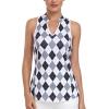 MoFiz Women Racerback Sleeveless Golf Polo Shirt V-Neck Collarless Tennis Running Tank Tops Quick Dry Athletic Casual(A-black-grey Plaid)