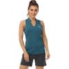 MoFiz Women Racerback Sleeveless Golf Polo Shirt V-Neck Collarless Tennis Running Tank Tops Quick Dry Athletic Casual(A-blue 2)