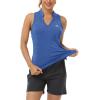 MoFiz Women Racerback Sleeveless Golf Polo Shirt V-Neck Collarless Tennis Running Tank Tops Quick Dry Athletic Casual(A-blue)