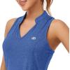 MoFiz Women Racerback Sleeveless Golf Polo Shirt V-Neck Collarless Tennis Running Tank Tops Quick Dry Athletic Casual(A-blue)