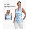 MoFiz Women Racerback Sleeveless Golf Polo Shirt V-Neck Collarless Tennis Running Tank Tops Quick Dry Athletic Casual(A-blue Plaid)