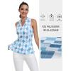 MoFiz Women Racerback Sleeveless Golf Polo Shirt V-Neck Collarless Tennis Running Tank Tops Quick Dry Athletic Casual(A-blue Plaid)