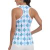 MoFiz Women Racerback Sleeveless Golf Polo Shirt V-Neck Collarless Tennis Running Tank Tops Quick Dry Athletic Casual(A-blue Plaid)