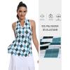 MoFiz Women Racerback Sleeveless Golf Polo Shirt V-Neck Collarless Tennis Running Tank Tops Quick Dry Athletic Casual(A-green Plaid)