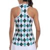 MoFiz Women Racerback Sleeveless Golf Polo Shirt V-Neck Collarless Tennis Running Tank Tops Quick Dry Athletic Casual(A-green Plaid)