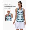 MoFiz Women Racerback Sleeveless Golf Polo Shirt V-Neck Collarless Tennis Running Tank Tops Quick Dry Athletic Casual(A-green Plaid)