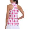 MoFiz Women Racerback Sleeveless Golf Polo Shirt V-Neck Collarless Tennis Running Tank Tops Quick Dry Athletic Casual(A-pink Plaid)