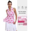MoFiz Women Racerback Sleeveless Golf Polo Shirt V-Neck Collarless Tennis Running Tank Tops Quick Dry Athletic Casual(A-pink Plaid)