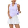 MoFiz Women Racerback Sleeveless Golf Polo Shirt V-Neck Collarless Tennis Running Tank Tops Quick Dry Athletic Casual(A-purle)