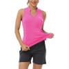 MoFiz Women Racerback Sleeveless Golf Polo Shirt V-Neck Collarless Tennis Running Tank Tops Quick Dry Athletic Casual(A-rose Red)