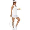 MoFiz Women Racerback Sleeveless Golf Polo Shirt V-Neck Collarless Tennis Running Tank Tops Quick Dry Athletic Casual(A-white)