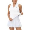 MoFiz Women Racerback Sleeveless Golf Polo Shirt V-Neck Collarless Tennis Running Tank Tops Quick Dry Athletic Casual(A-white)