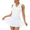MoFiz Women Racerback Sleeveless Golf Polo Shirt V-Neck Collarless Tennis Running Tank Tops Quick Dry Athletic Casual(A-white)