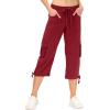 MoFiz Women’s Cargo Capris Hiking Pants Lightweight Quick Dry Outdoor Athletic Travel Casual Loose Comfy Cute Pockets(15-wine Red)