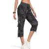 MoFiz Women’s Cargo Capris Hiking Pants Lightweight Quick Dry Outdoor Athletic Travel Casual Loose Comfy Cute Pockets(19-camouflage Dark Grey)