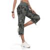 MoFiz Women’s Cargo Capris Hiking Pants Lightweight Quick Dry Outdoor Athletic Travel Casual Loose Comfy Cute Pockets(20-camouflage Green)