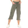 MoFiz Women’s Cargo Capris Hiking Pants Lightweight Quick Dry Outdoor Athletic Travel Casual Loose Comfy Cute Pockets(4-grey Khaki)