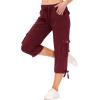 MoFiz Women’s Cargo Capris Hiking Pants Lightweight Quick Dry Outdoor Athletic Travel Casual Loose Comfy Cute Pockets(Burgundy Red)