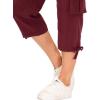 MoFiz Women’s Cargo Capris Hiking Pants Lightweight Quick Dry Outdoor Athletic Travel Casual Loose Comfy Cute Pockets(Burgundy Red)