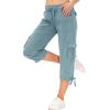 MoFiz Women’s Cargo Capris Hiking Pants Lightweight Quick Dry Outdoor Athletic Travel Casual Loose Comfy Cute Pockets(Grey Blue)