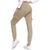 MoFiz Women’s Fleece Cargo Joggers Hiking Pants High Waisted Thermal Outdoor Sweatpants for Women with Pockets(Khaki)