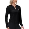 MoFiz Women’s Golf Polo Shirt UPF 50+ Sun Protection 1/4 Zip Long Sleeve Pullover Tops Quick Dry Athletic Sport T-Shirt(Black)