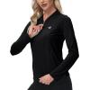 MoFiz Women’s Golf Polo Shirt UPF 50+ Sun Protection 1/4 Zip Long Sleeve Pullover Tops Quick Dry Athletic Sport T-Shirt(Black)