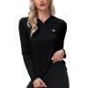 MoFiz Women’s Golf Polo Shirt UPF 50+ Sun Protection 1/4 Zip Long Sleeve Pullover Tops Quick Dry Athletic Sport T-Shirt(Black)