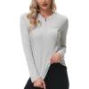 MoFiz Women’s Golf Polo Shirt UPF 50+ Sun Protection 1/4 Zip Long Sleeve Pullover Tops Quick Dry Athletic Sport T-Shirt(Gray White)