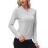 MoFiz Women’s Golf Polo Shirt UPF 50+ Sun Protection 1/4 Zip Long Sleeve Pullover Tops Quick Dry Athletic Sport T-Shirt(Gray White)