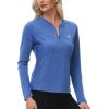 MoFiz Women’s Golf Polo Shirt UPF 50+ Sun Protection 1/4 Zip Long Sleeve Pullover Tops Quick Dry Athletic Sport T-Shirt(Medium Blue)