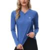 MoFiz Women’s Golf Polo Shirt UPF 50+ Sun Protection 1/4 Zip Long Sleeve Pullover Tops Quick Dry Athletic Sport T-Shirt(Medium Blue)