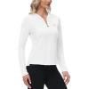 MoFiz Women’s Golf Polo Shirt UPF 50+ Sun Protection 1/4 Zip Long Sleeve Pullover Tops Quick Dry Athletic Sport T-Shirt(White)
