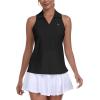 MoFiz Women’s Golf Shirts Sleeveless Tennis Tank Tops Racerback Polo V Neck Collared Quick Dry Athletic Tanks(Black 02)
