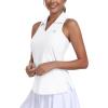 MoFiz Women’s Golf Shirts Sleeveless Tennis Tank Tops Racerback Polo V Neck Collared Quick Dry Athletic Tanks(White 02)