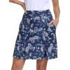 MoFiz Women’s Golf Skirts Knee Length Drawstring Athletic Tennis Skort Modest Long Sport Active Casual Summer Skirt Pockets(Navy-pattern)