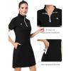 MoFiz Women’s Golf Tennis Dress Sports Polo Dress Short Sleeve Quick Dry Casual Workwear Button(A-black)