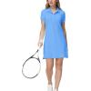 MoFiz Women’s Golf Tennis Dress Sports Polo Dress Short Sleeve Quick Dry Casual Workwear Button(Sky Blue)