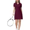 MoFiz Women’s Golf Tennis Dress Sports Polo Dress Short Sleeve Quick Dry Casual Workwear Button(Wine Red)