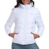 MoFiz Women’s Hooded Puffer Jacket Lightweight Quilted Coat 4 Pockets Full Zip Winter Warm Outerwear(White)
