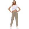 MoFiz Women’s Lightweight Hiking Cargo Pants Outdoor Quick Dry Casual Travel Sweatpants Joggers Elastic Waist Button Pockets(A02-khaki)