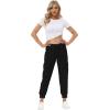 MoFiz Women’s Lightweight Hiking Cargo Pants Outdoor Quick Dry Casual Travel Sweatpants Joggers Elastic Waist Button Pockets(A06-black)