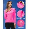 MoFiz Women’s Long Sleeve Golf Polo Shirt 1/4 Zip UPF 50+ Sun Protection Quick Dry Lightweight Athletic Hiking Running Tops(01-rose Red)