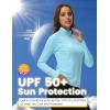 MoFiz Women’s Long Sleeve Golf Polo Shirt 1/4 Zip UPF 50+ Sun Protection Quick Dry Lightweight Athletic Hiking Running Tops(01-sky Blue)