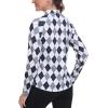 MoFiz Women’s Long Sleeve Golf Polo Shirt Zip-Up Quick Dry Activewear Tennis Shirts Athletic Casual Tops with Collar(A-black Grey Plaid)