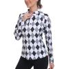MoFiz Women’s Long Sleeve Golf Polo Shirt Zip-Up Quick Dry Activewear Tennis Shirts Athletic Casual Tops with Collar(A-black Grey Plaid)